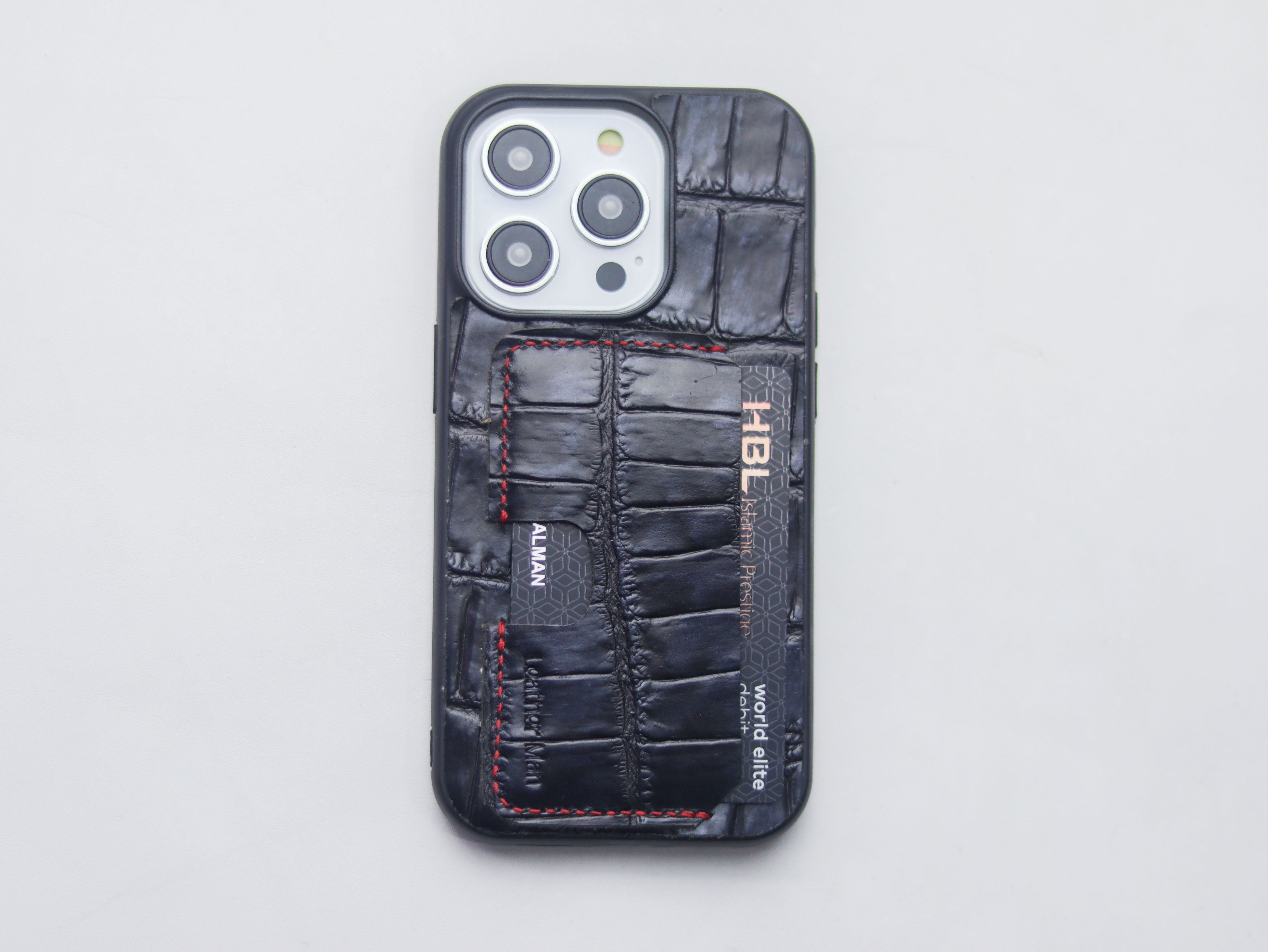 BLACK CROCO LEATHER (LARGE SCALES) -  WALLET PHONE CASE