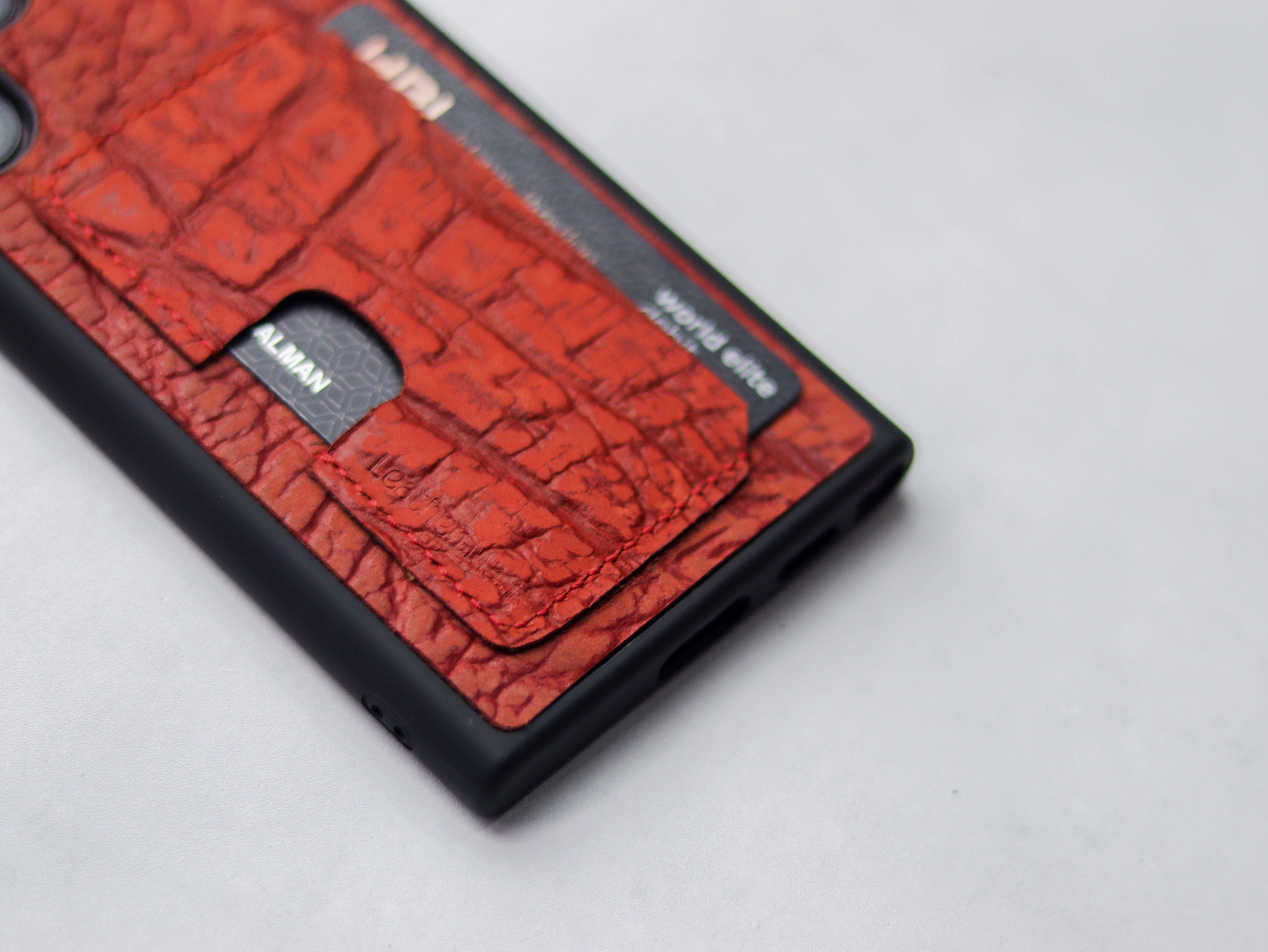 RED TEXTURED LEATHER WALLET PHONE CASE
