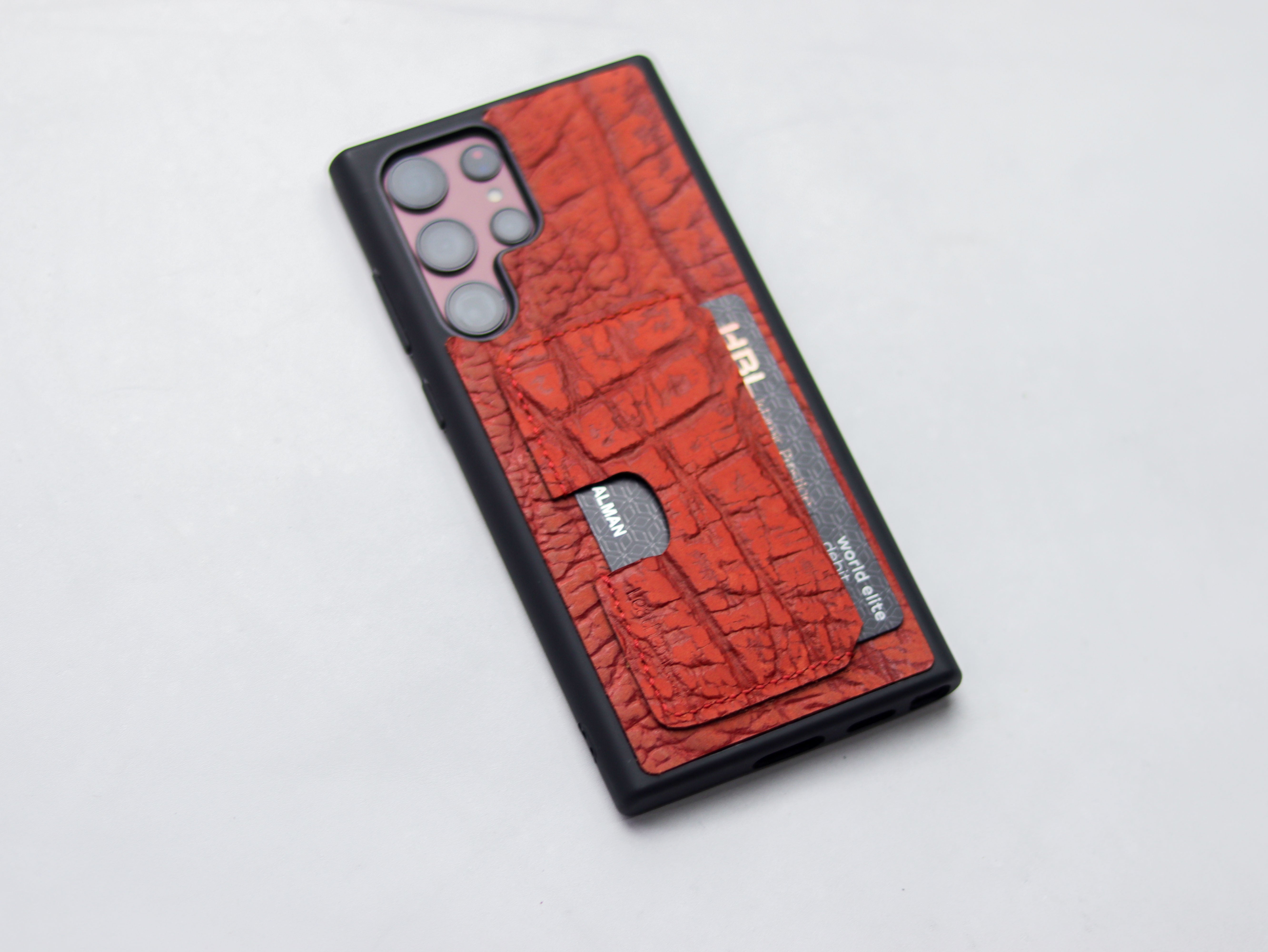RED TEXTURED LEATHER WALLET PHONE CASE