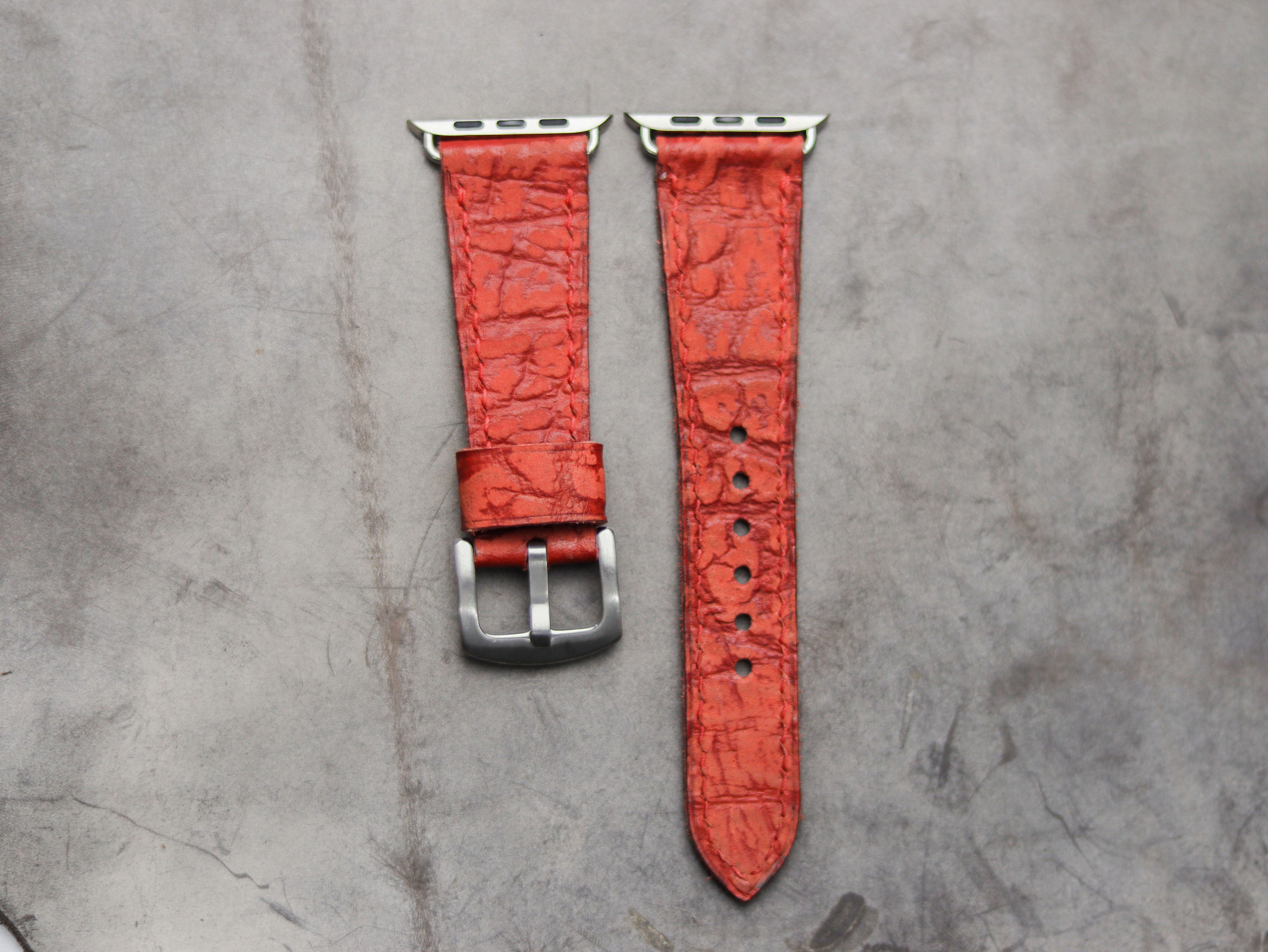 TEXTURED RED LEATHER - APPLE WATCH STRAPS HAND-CRAFTED