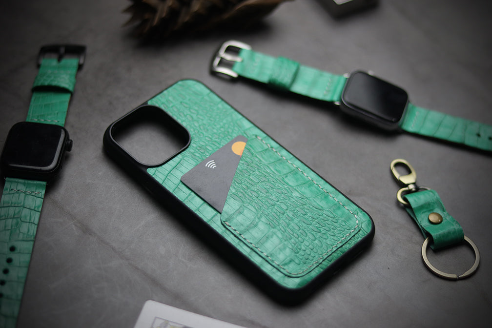 MINT GREEN EMBOSSED LEATHER WALLET PHONE CASE