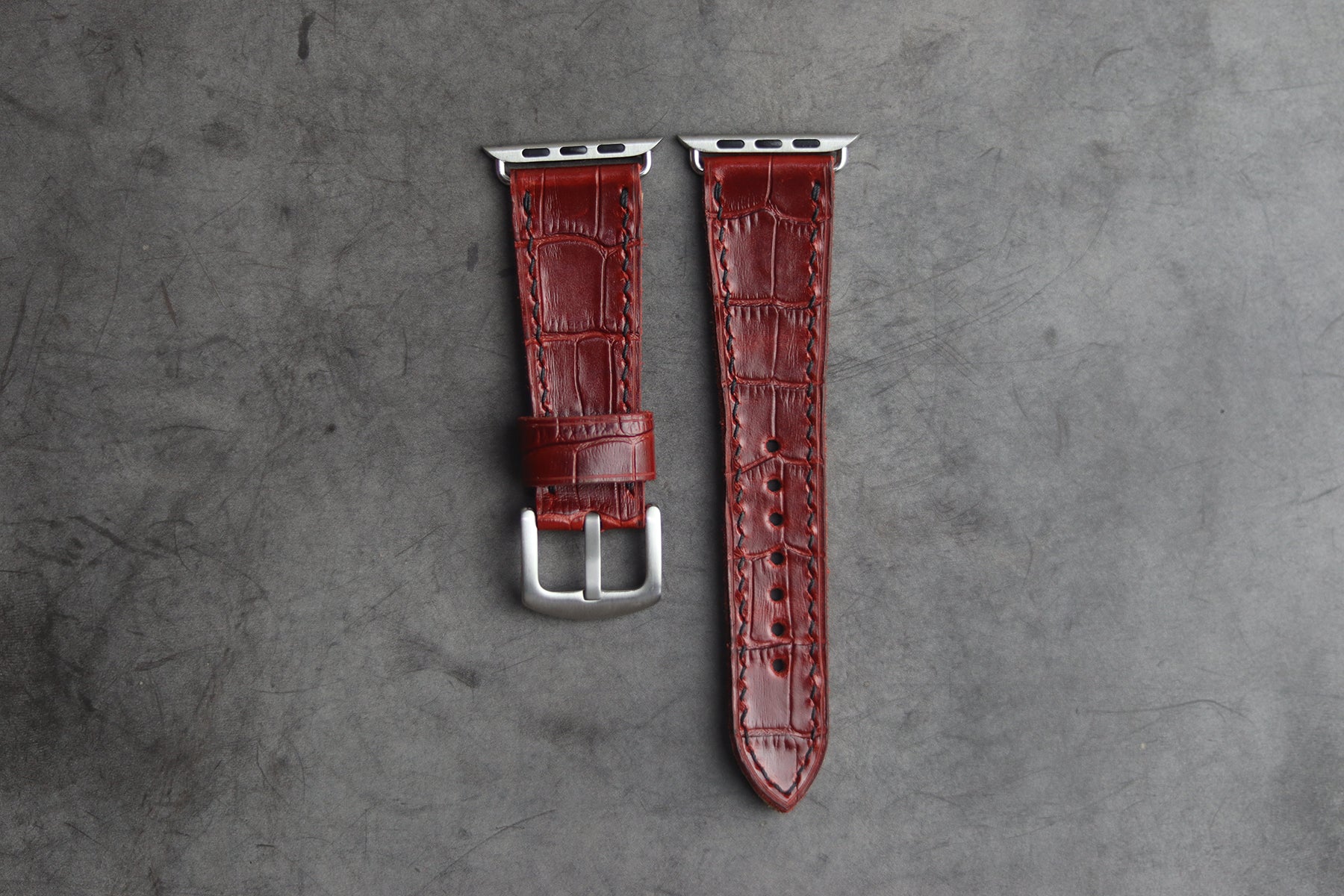 BURGUNDY CROCO HAND-CRAFTED APPLE WATCH STRAPS