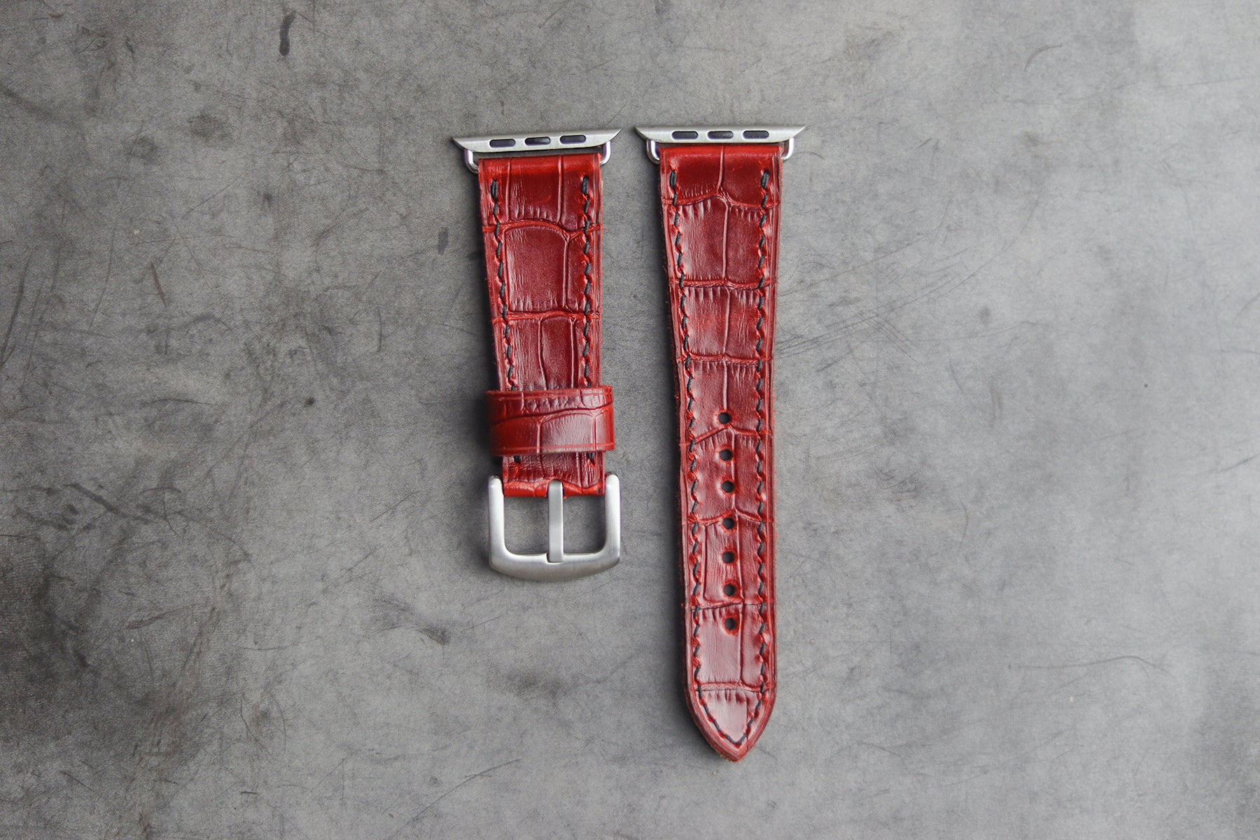 BURGUNDY CROCO HAND-CRAFTED APPLE WATCH STRAPS