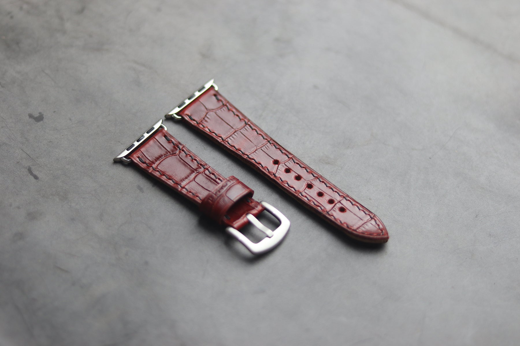 BURGUNDY CROCO HAND-CRAFTED APPLE WATCH STRAPS