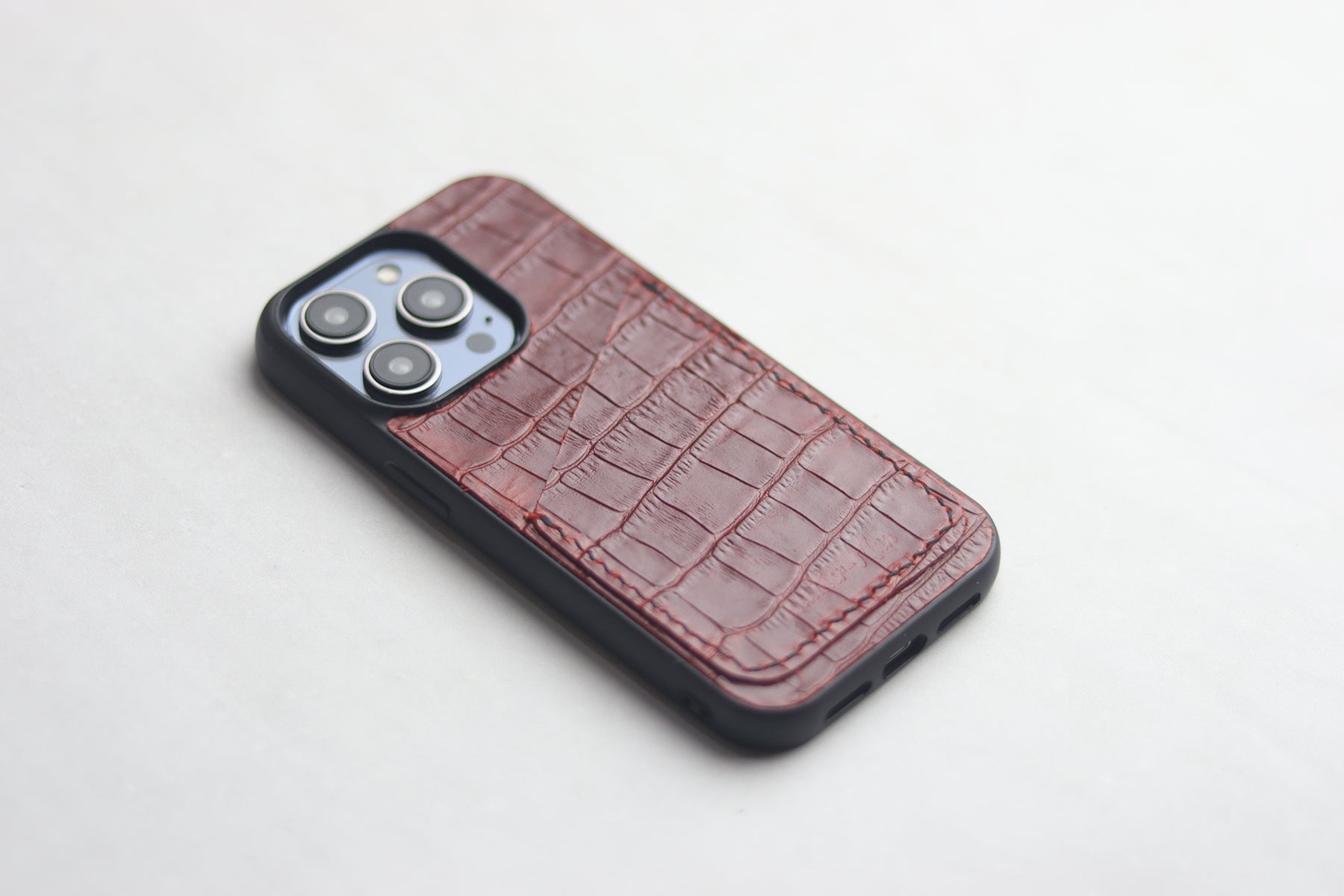 BURGUNDY CROCO WALLET PHONE CASE