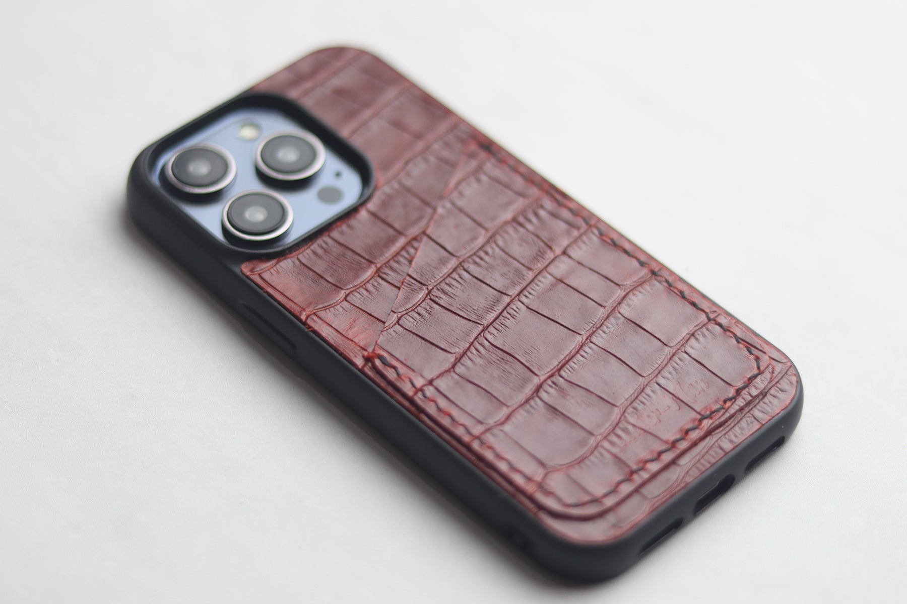 BURGUNDY CROCO WALLET PHONE CASE