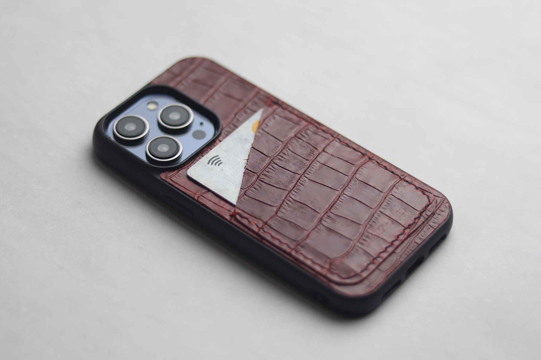 BURGUNDY CROCO WALLET PHONE CASE