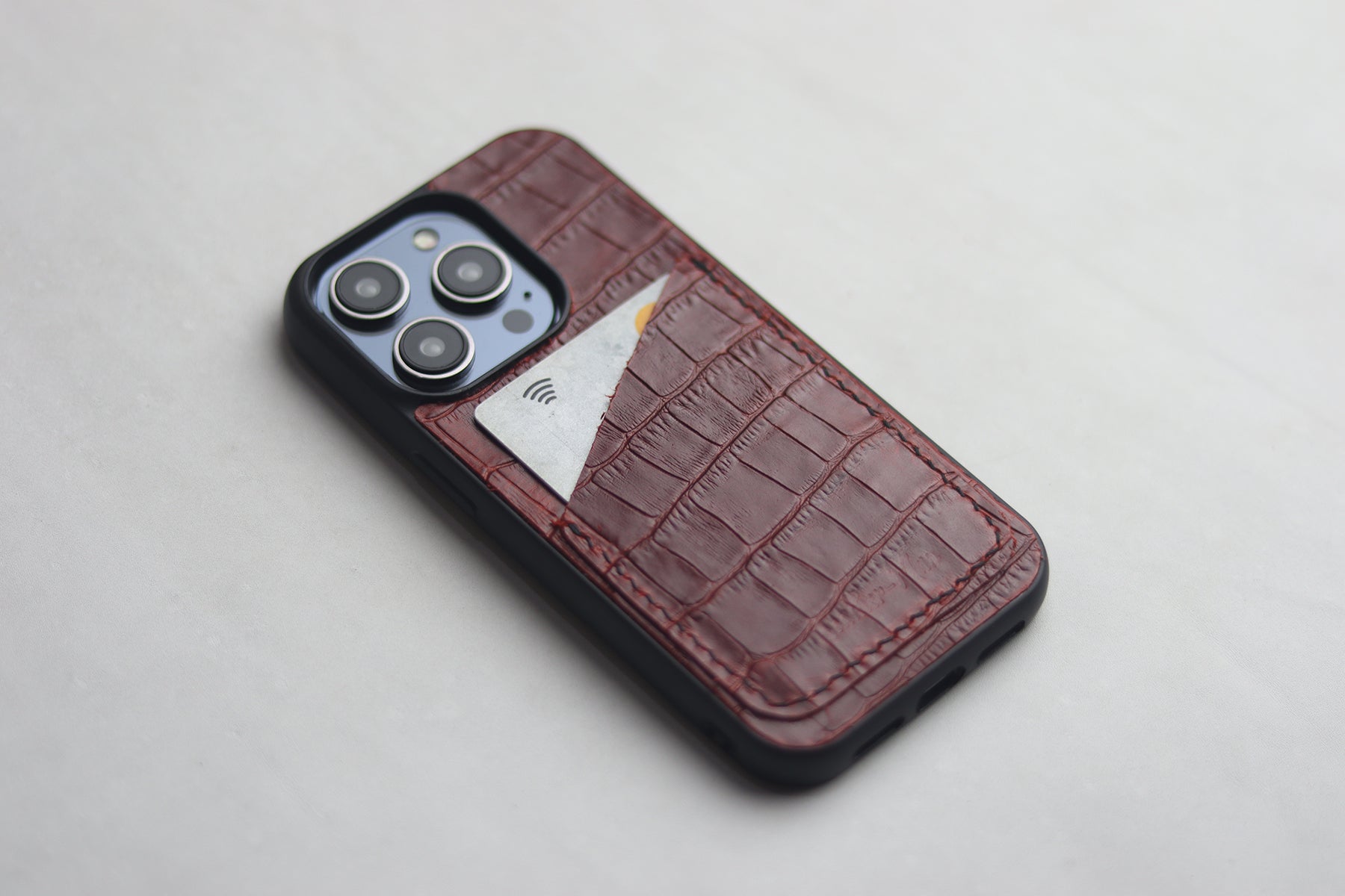 BURGUNDY CROCO WALLET PHONE CASE