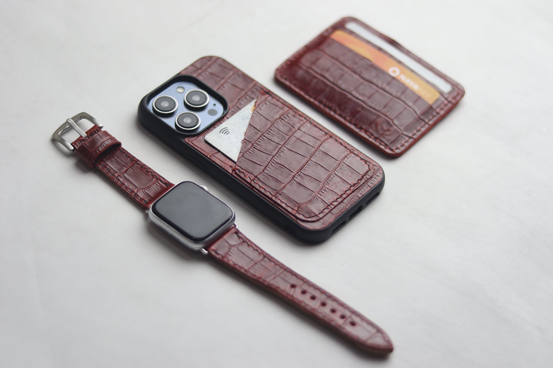 BURGUNDY CROCO WALLET PHONE CASE