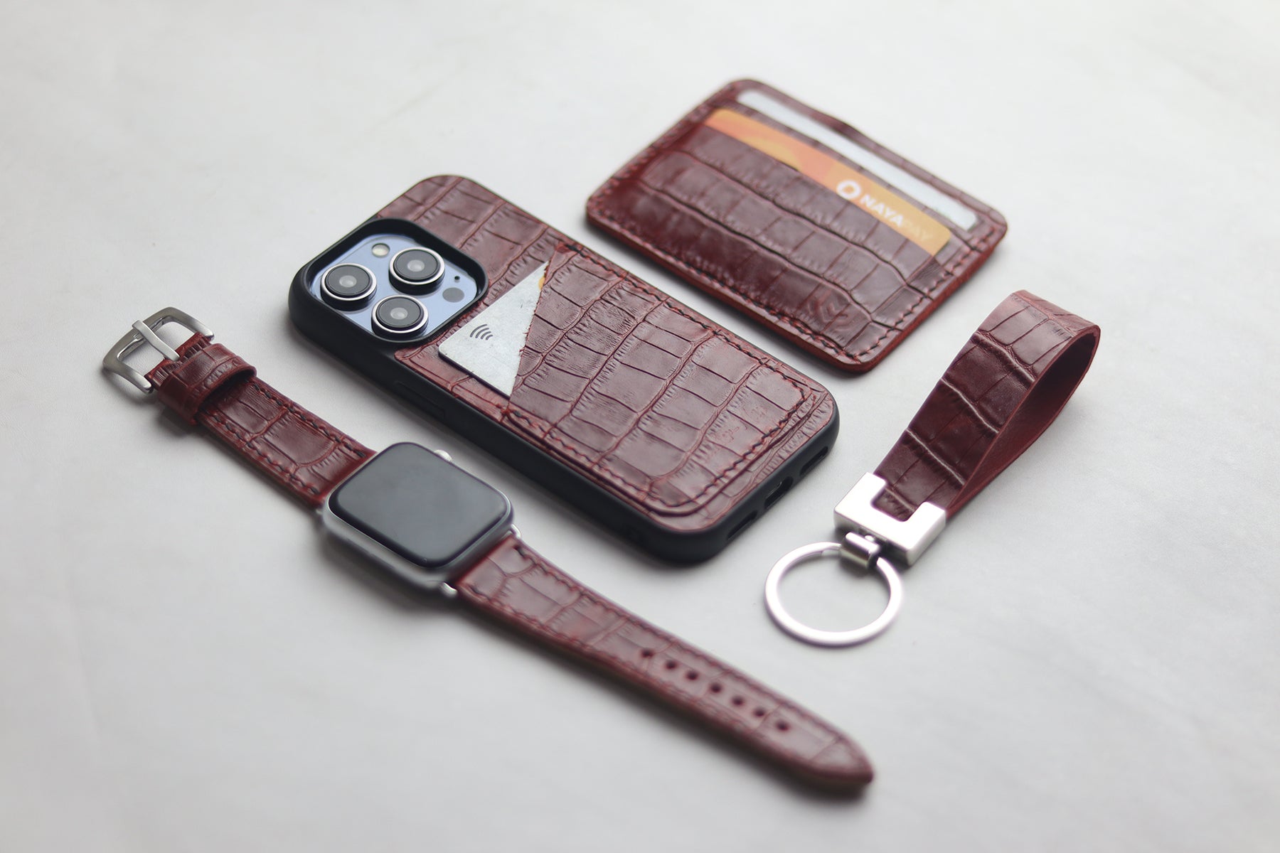 BURGUNDY CROCO WALLET PHONE CASE