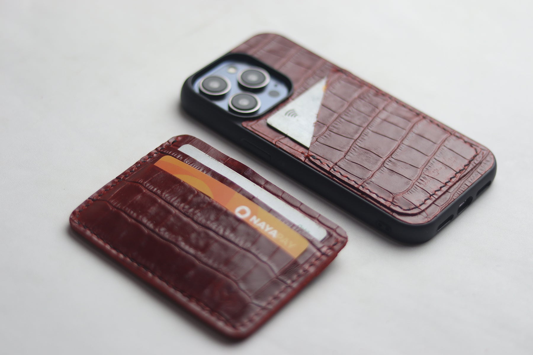 BURGUNDY CROCO WALLET PHONE CASE