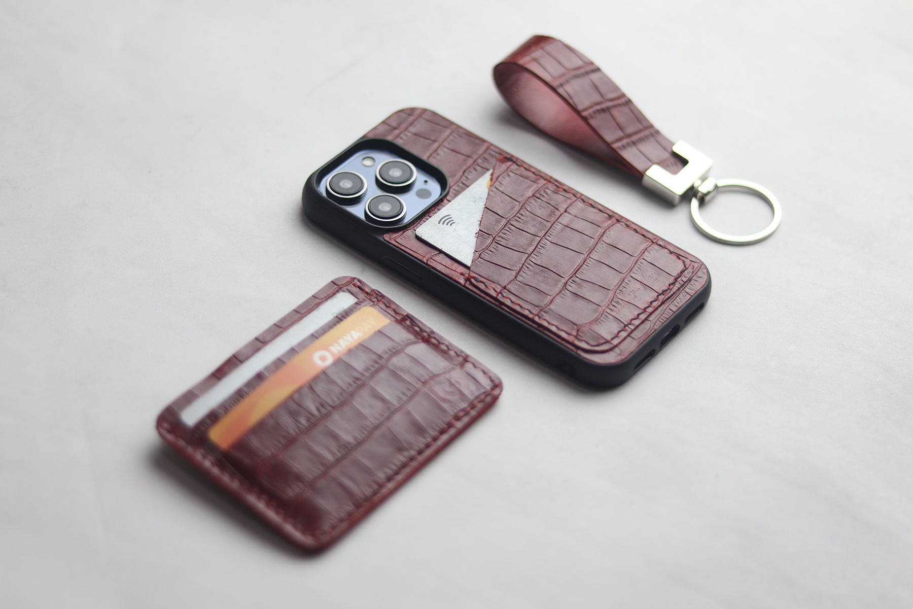 BURGUNDY CROCO WALLET PHONE CASE