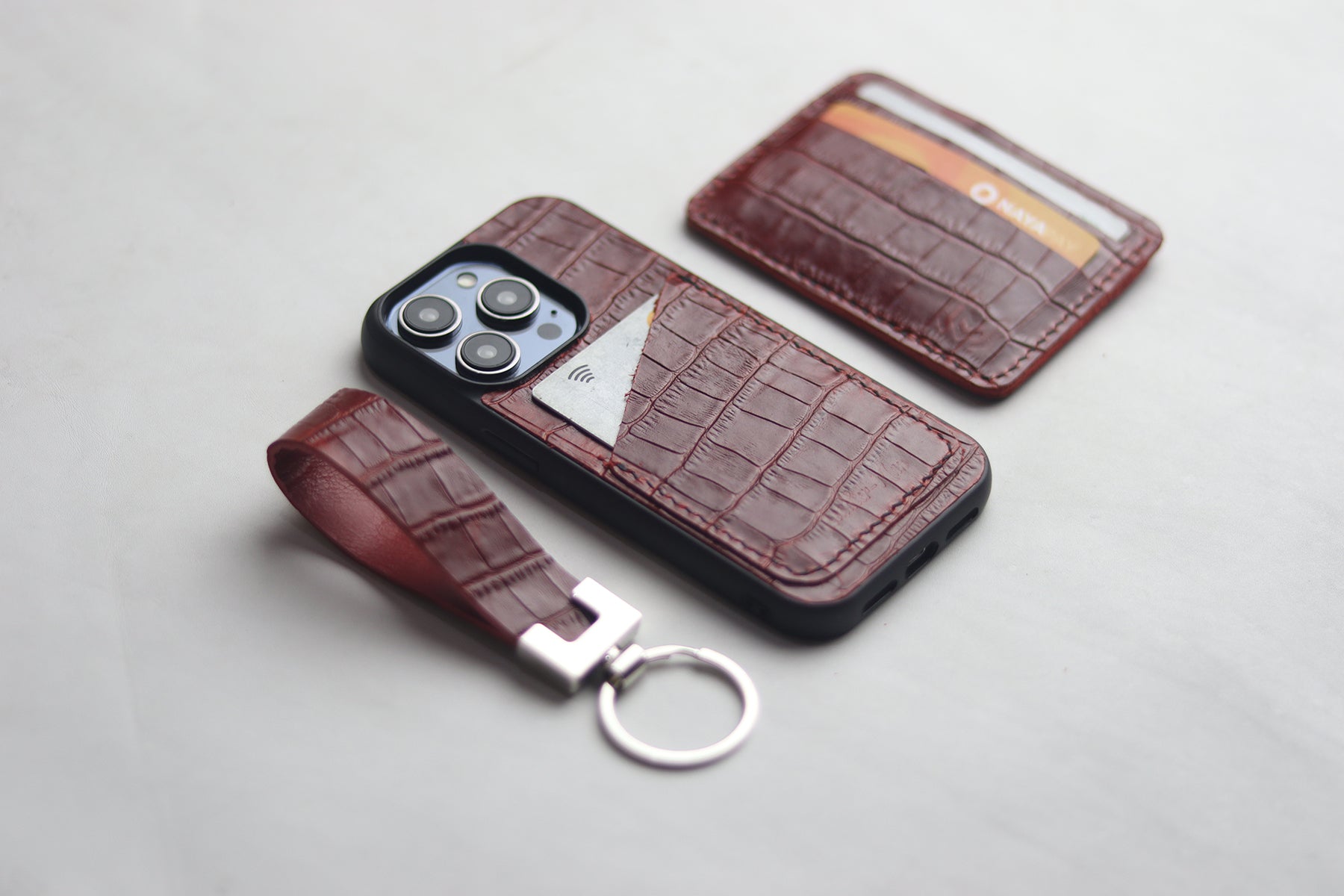 BURGUNDY CROCO WALLET PHONE CASE