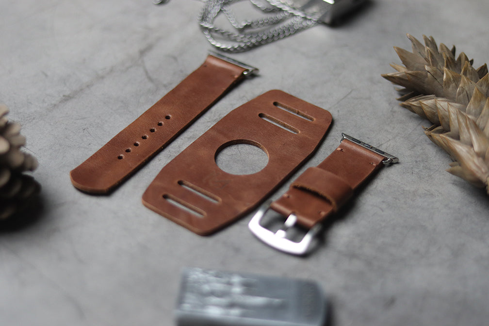"C1" LEATHER CUFF STRAPS - SYRUP BROWN