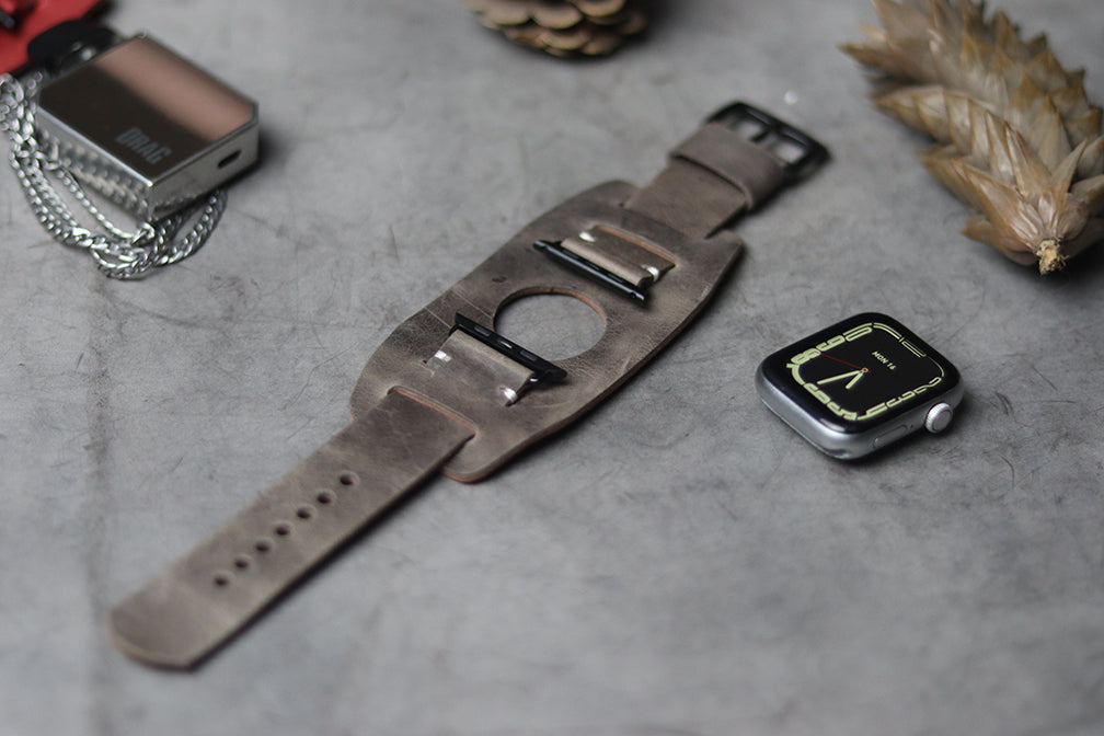 "C1" LEATHER CUFF STRAPS - CHARCOAL GREY